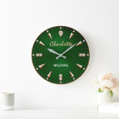 Luxury Emerald Green Diamond Premium Gold ラージ壁時計 (ホーム)