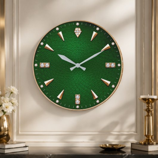 Luxury Emerald Green Diamond  Premium Gold ラージ壁時計