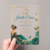 Luxury Emerald Green & Gold Acrylic Quinceañera アクリル招待状 (インサイチュ (ポータブル))