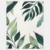 Luxury Emerald Green Gold Botanical Throw Blanket フリースブランケット (正面)