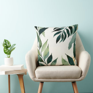 Luxury Emerald Green Gold Botanical Throw Pillow クッション