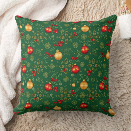 Luxury Emerald Green & Gold Christmas Throw Pillow クッション (ブランケット)