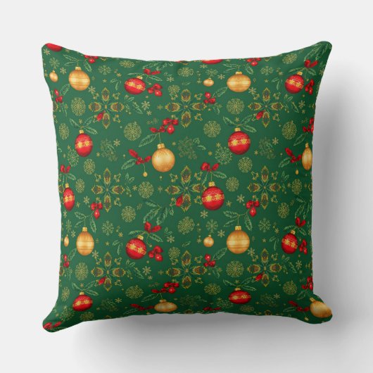 Luxury Emerald Green & Gold Christmas Throw Pillow クッション (裏面)