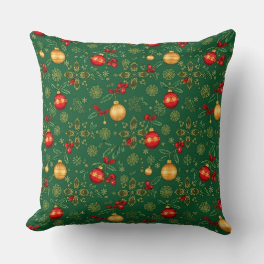 Luxury Emerald Green & Gold Christmas Throw Pillow クッション (正面)