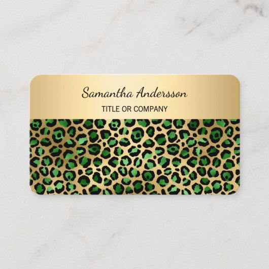 Luxury Emerald Green Gold Leopard Print QR Code 名刺 (正面)
