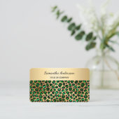 Luxury Emerald Green Gold Leopard Print QR Code 名刺 (スタンド正面)