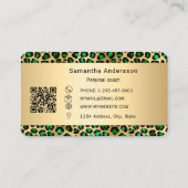 Luxury Emerald Green Gold Leopard Print QR Code 名刺 (裏面)