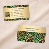 Luxury Emerald Green Gold Leopard Print QR Code 名刺