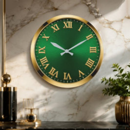Luxury Emerald Green & Gold Modern Minimalist ラージ壁時計