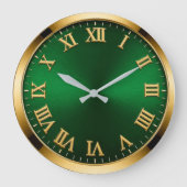 Luxury Emerald Green & Gold Modern Minimalist ラージ壁時計 (正面)