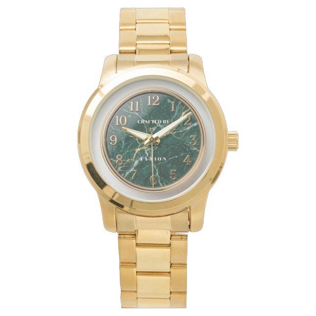 Luxury Emerald Green Marble & Gold Watch 腕時計 (正面)