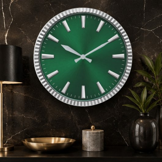 Luxury Emerald Green & Silver Modern Minimalist ラージ壁時計