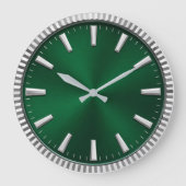 Luxury Emerald Green & Silver Modern Minimalist ラージ壁時計 (正面)