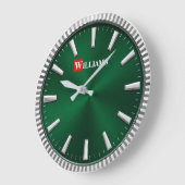 Luxury Emerald Green & Silver Modern Minimalist ラージ壁時計 (傾斜)