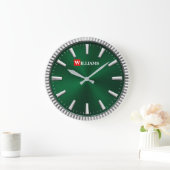 Luxury Emerald Green & Silver Modern Minimalist ラージ壁時計 (ホーム)