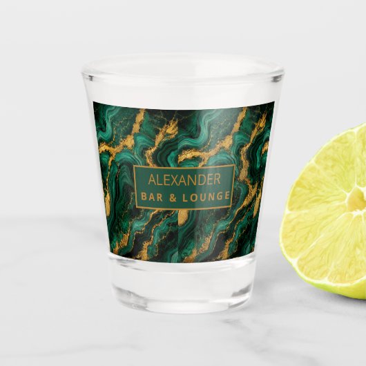 Luxury Emerald Malachite Gold Liquid Agate Shot ショットグラス (正面)