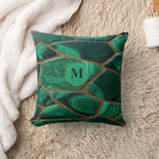 Luxury Emerald Malachite Green Marble Abstract クッション (ブランケット)