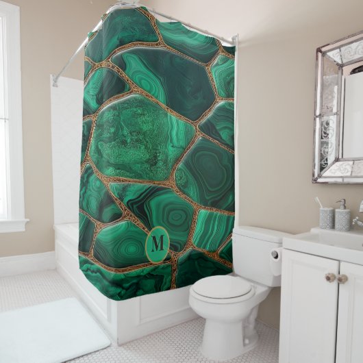 Luxury Emerald Malachite Green Marble Abstract シャワーカーテン (インサイチュ)