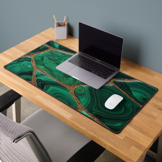 Luxury Emerald Malachite Green Marble Abstract デスクマット (オフィス2)