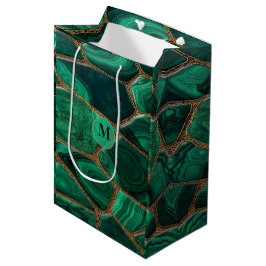 Luxury Emerald Malachite Green Marble Abstract ミディアムペーパーバッグ
