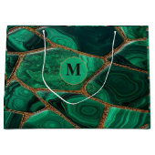 Luxury Emerald Malachite Green Marble Abstract ラージペーパーバッグ (正面)
