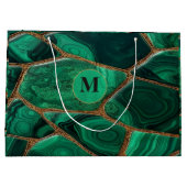 Luxury Emerald Malachite Green Marble Abstract ラージペーパーバッグ (裏面)