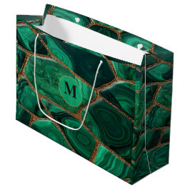 Luxury Emerald Malachite Green Marble Abstract ラージペーパーバッグ