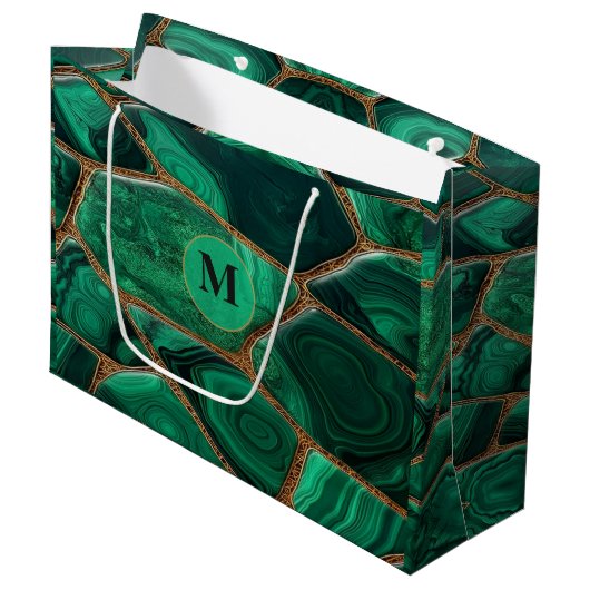 Luxury Emerald Malachite Green Marble Abstract ラージペーパーバッグ (正面アングル)