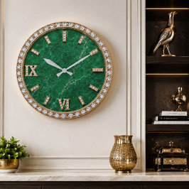 Luxury Emerald Marble Diamond ラージ壁時計