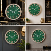 Luxury Emerald Marble Diamond ラージ壁時計