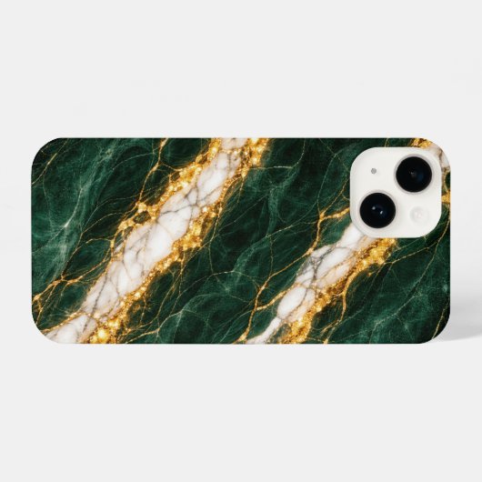 Luxury Emerald Marble Gold/White Vein Phone Case iPhoneケース (裏面横)