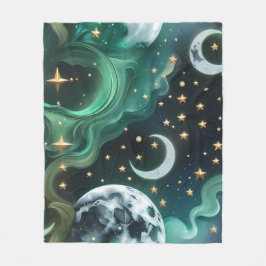 Luxury Emerald Moon Motifs Blanket – Ethereal Jade フリースブランケット