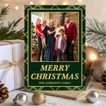 Luxury Emerald Tartan Plaid Family Photo Christmas