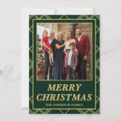 Luxury Emerald Tartan Plaid Family Photo Christmas シーズンカード (正面)