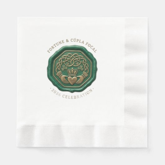 Luxury Emerald Wax Seal Napkin – Irish Claddagh 縁ありランチョンナプキン (正面)