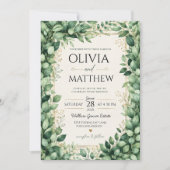 Luxury Eucalyptus Greenery Gold Botanical Frame 招待状 (正面)