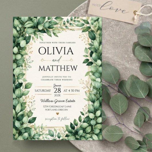 Luxury Eucalyptus Greenery Gold Botanical Frame 招待状