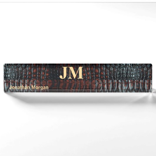 Luxury Executive Monogram Premium Leather  デスクネームプレート (正面)