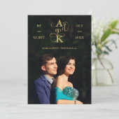 Luxury Faux Golden Fancy Calligraphy Photo セーブザデート (スタンド正面)