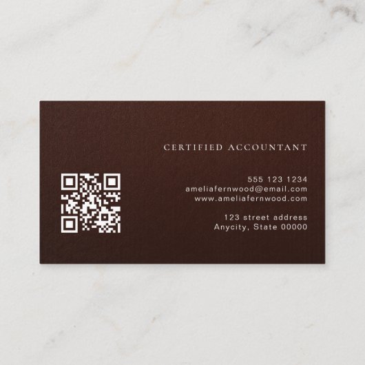 Luxury Faux Leather Certified Accountant QR Code 名刺 (裏面)