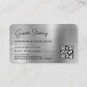 Luxury Faux Silver Metallic Realtor Photo QR Code 名刺 (裏面)