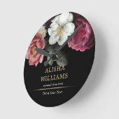 Luxury Floral Black Gold Personalized Elegant ラウンド壁時計 (傾斜)