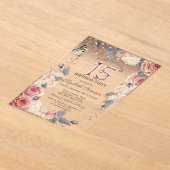 Luxury Floral,Butterfly,Lights 15th Birthday アクリル招待状 (レイダウン)