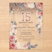 Luxury Floral,Butterfly,Lights 15th Birthday アクリル招待状 (正面)