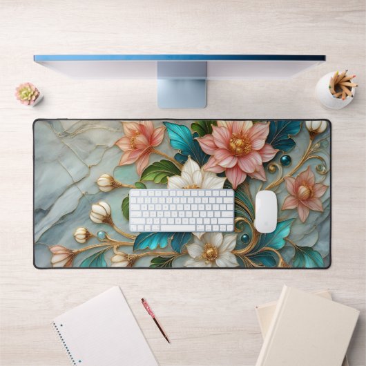 Luxury Floral Desk Mat Marble Style Desk Pad デスクマット (オフィス1)