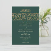 Luxury Floral Emerald Green & Gold Islamic Wedding 招待状 (スタンド正面)