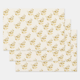 Luxury Floral Gift Gold Leaf Botanical Wrap Roll ラッピングペーパーシート