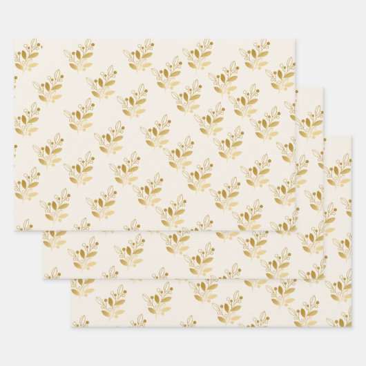 Luxury Floral Gift Gold Leaf Botanical Wrap Roll ラッピングペーパーシート (セット)
