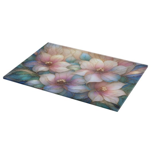 Luxury Floral Glass Cutting Board カッティングボード (角)