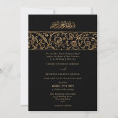 Luxury Floral Gold Black Islamic Wedding 招待状 (正面)